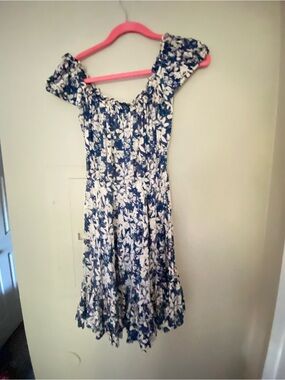 Navy and White Floral Off-Shoulder Beachy Sundress